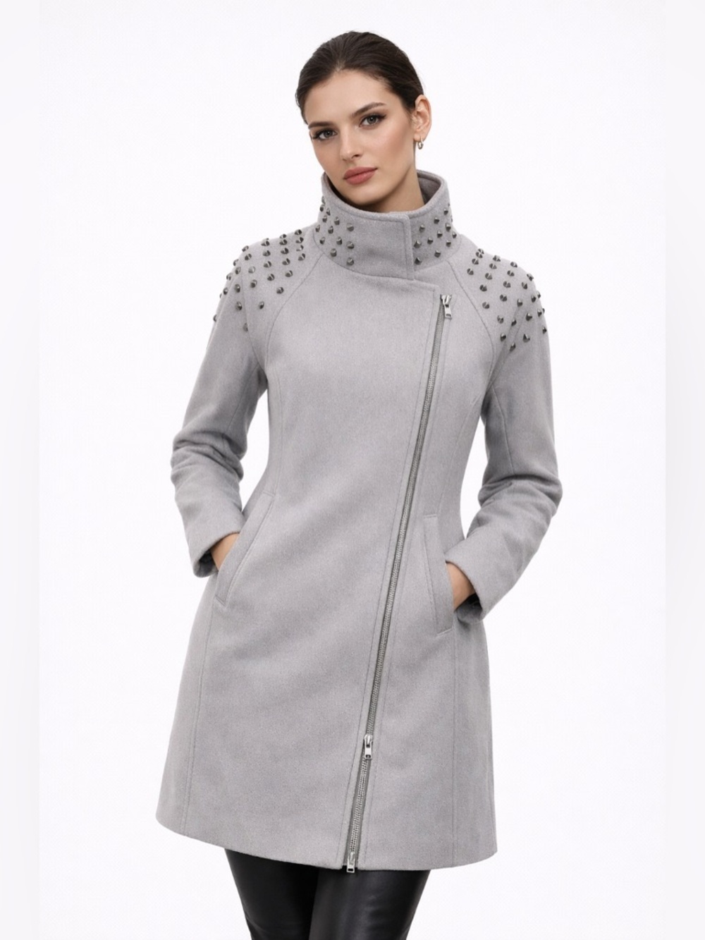 🔥SALE🔥H&M WOOL Studded Cocoon Coat - Silver Gray XS/S